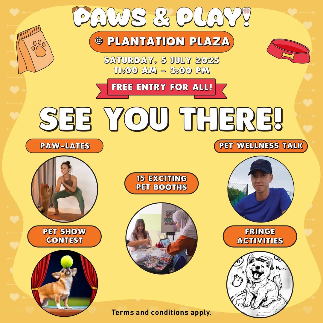 Paws & Play event poster featuring happy pets and people