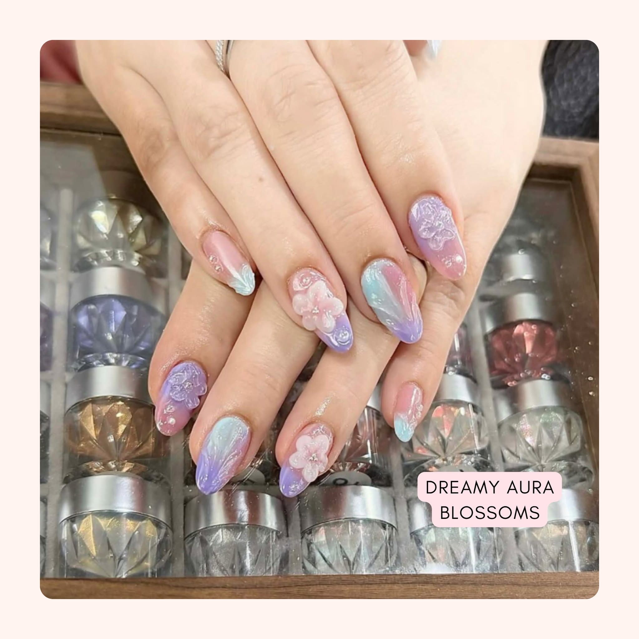 Dreamy Aura Blossoms nail design