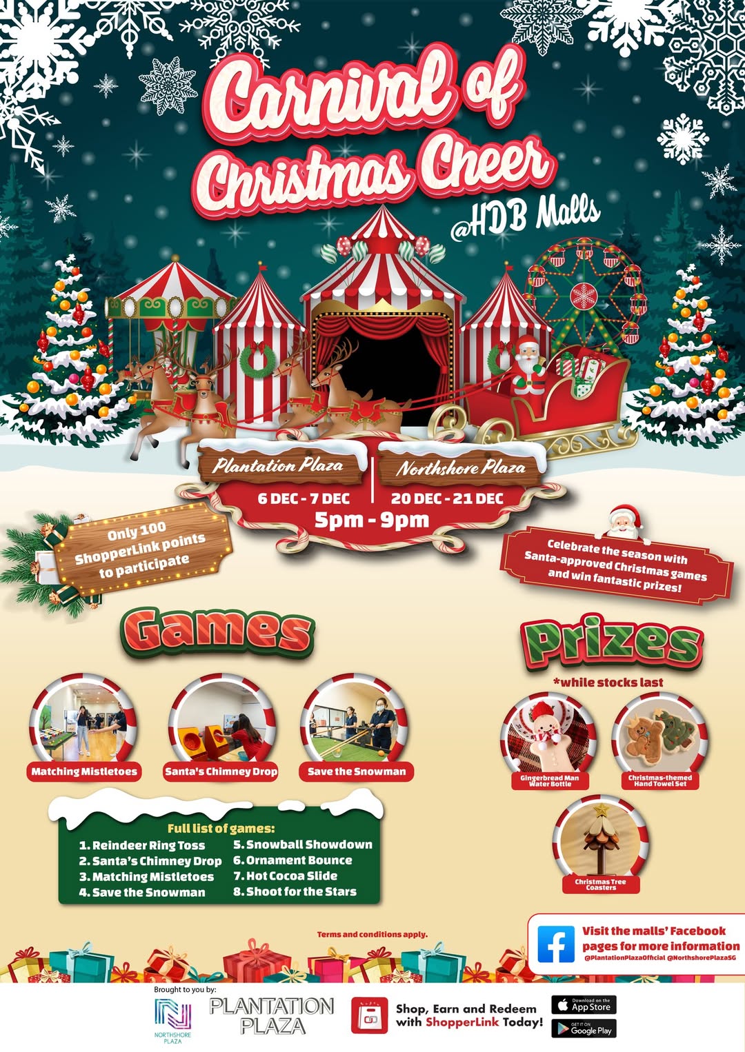 Festive Christmas carnival scene at Plantation Plaza