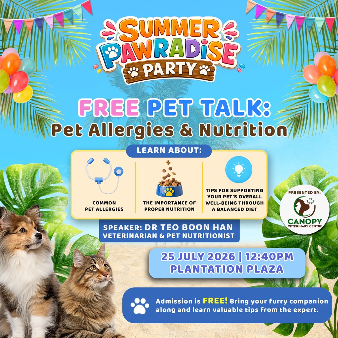 Free Pet Talk on Pet Allergies and Nutrition at Plantation Plaza on 25 July 2026