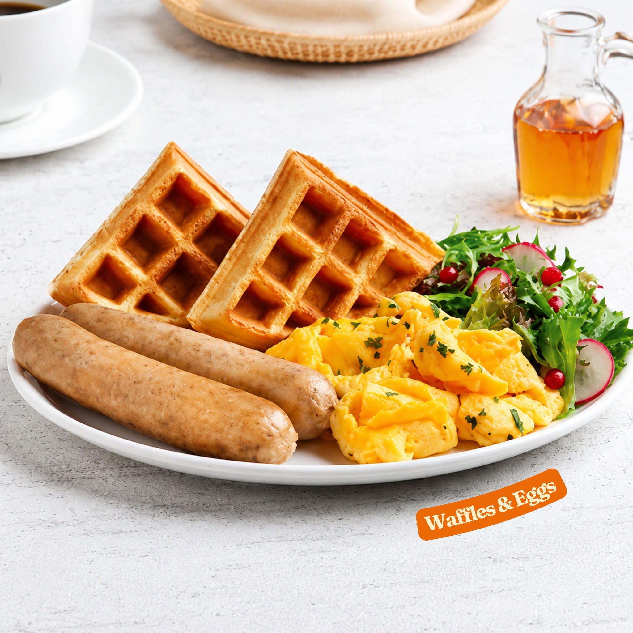 Waffles and eggs breakfast plate at The Coffee Bean & Tea Leaf