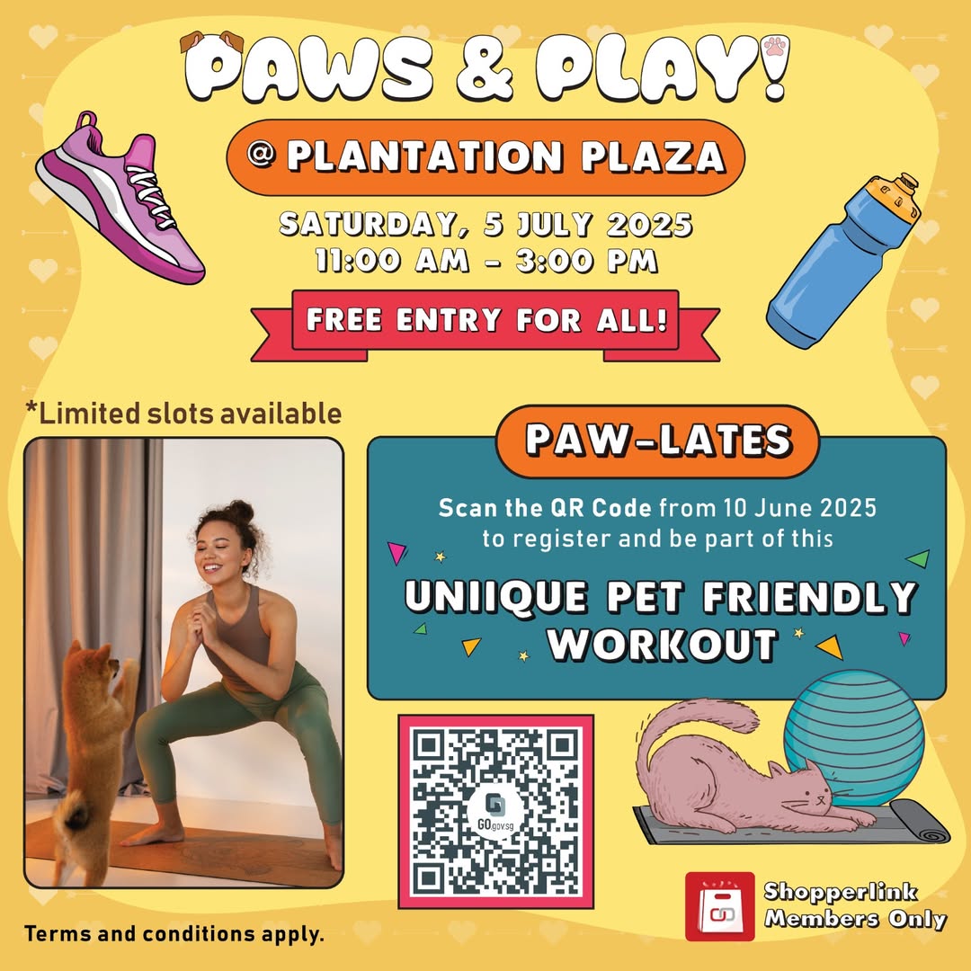 A person and their dog doing a 'Paw-Lates' exercise together, showing bonding and fun.