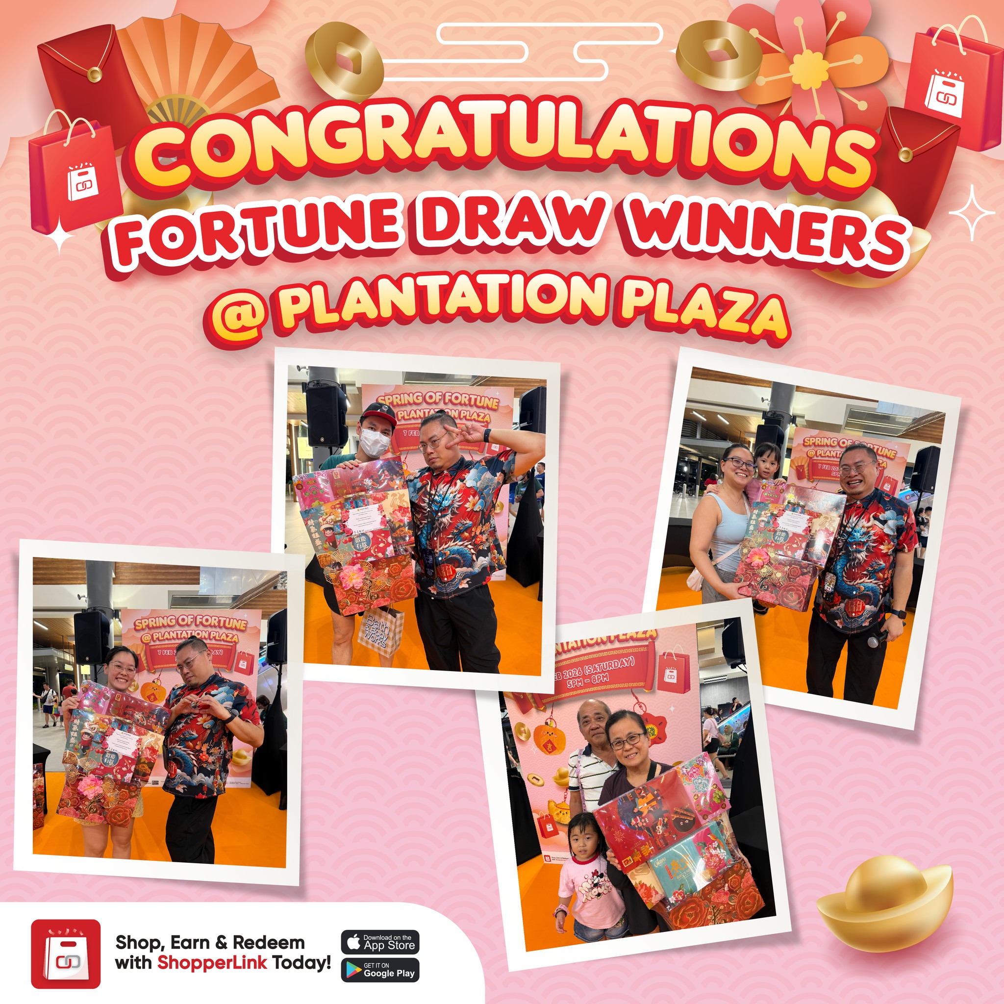 Lucky shoppers receiving their festive hampers during the Fortune Draw