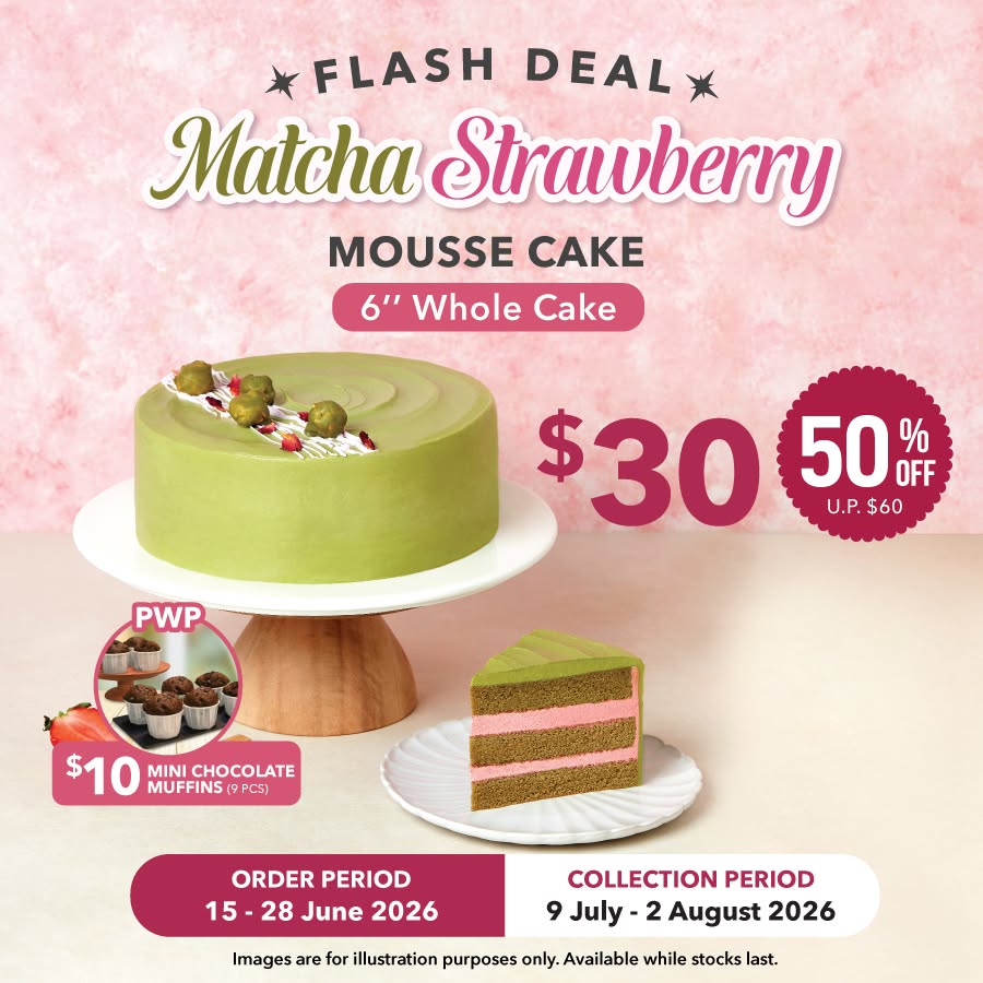 The Coffee Bean Matcha Strawberry Mousse Cake 50% Off at $30