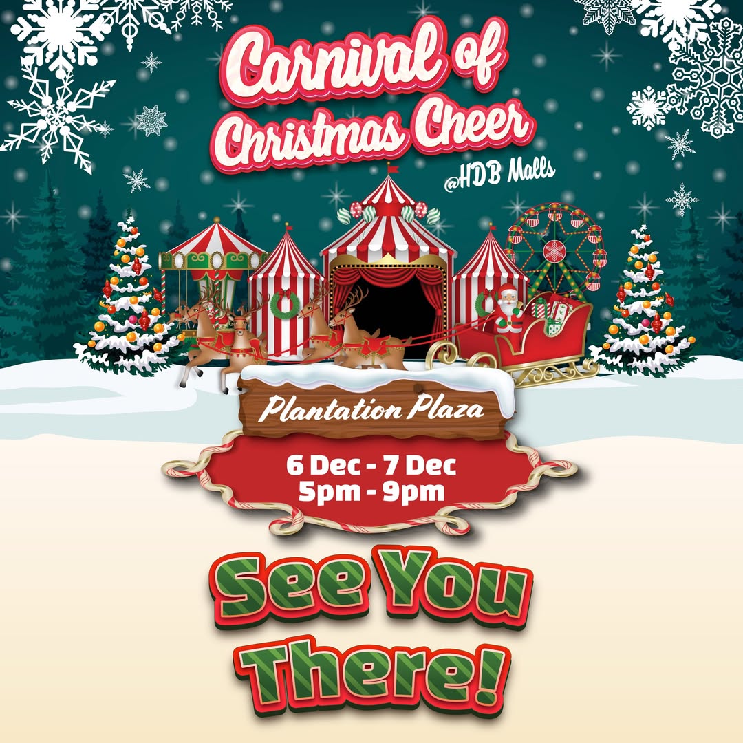 A festive Christmas carnival event with colorful decorations.