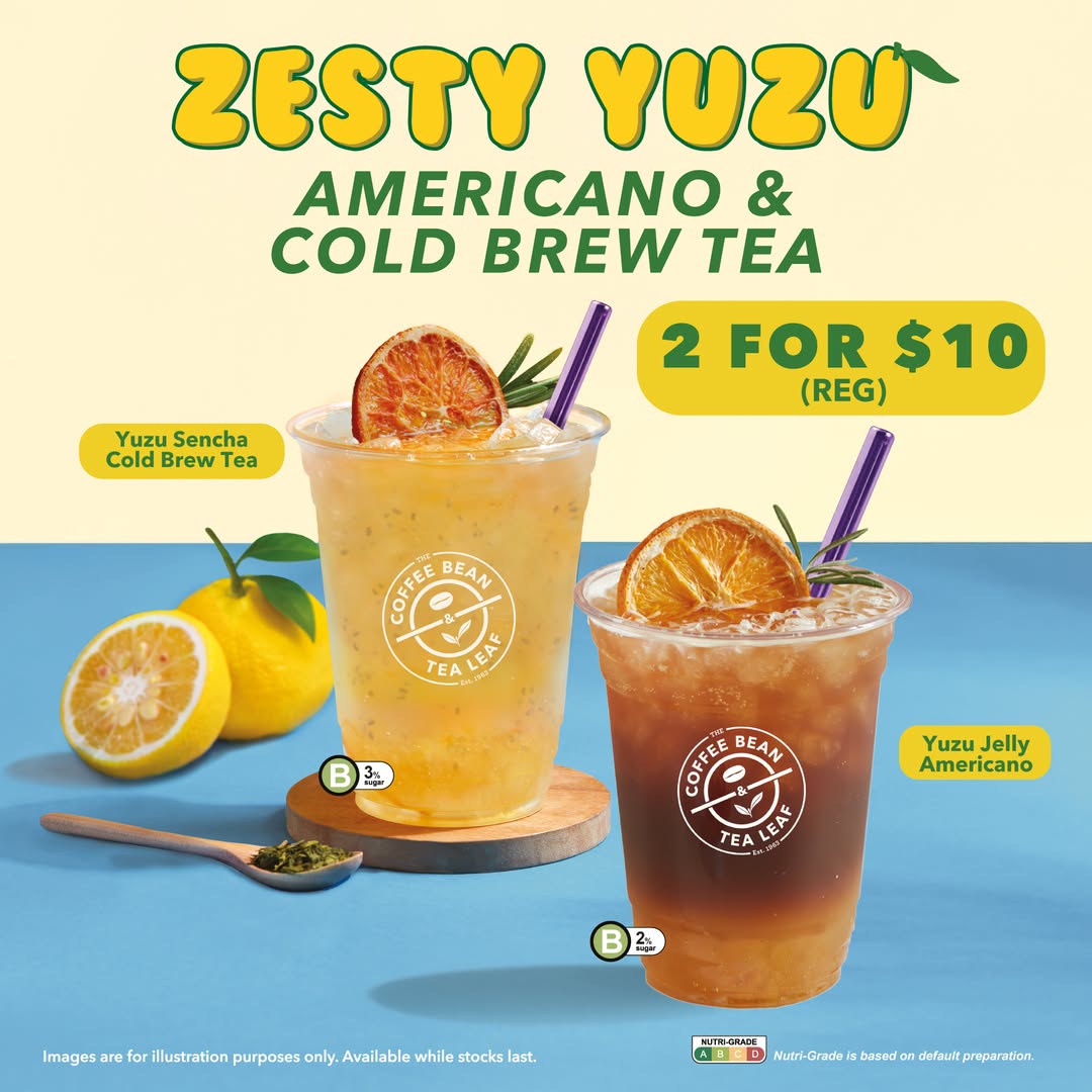 Coffee Bean & Tea Leaf Singapore's Yuzu Jelly Americano and Yuzu Sencha Cold Brew Tea