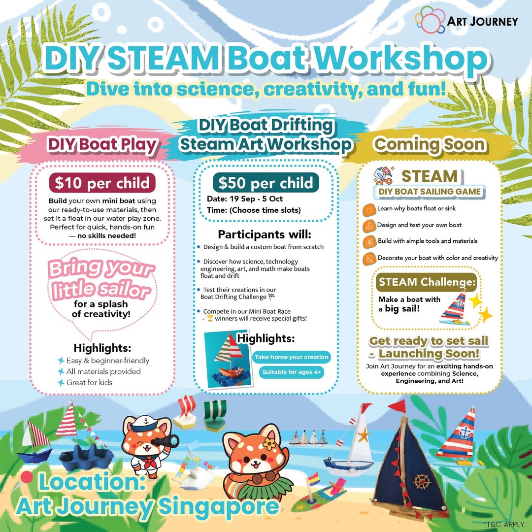 Children happily building and playing with boats at a STEAM workshop