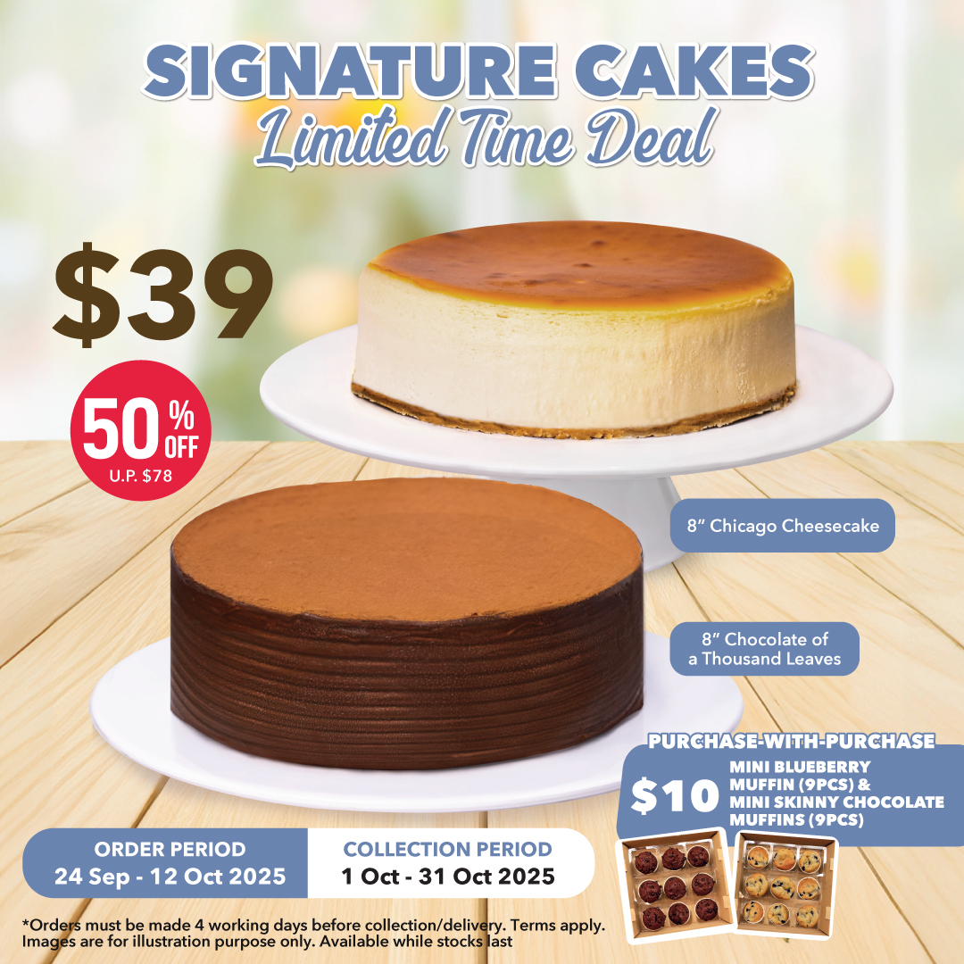 A delightful Chicago Cheesecake and a rich Chocolate of a Thousand Leaves cake from The Coffee Bean & Tea Leaf.