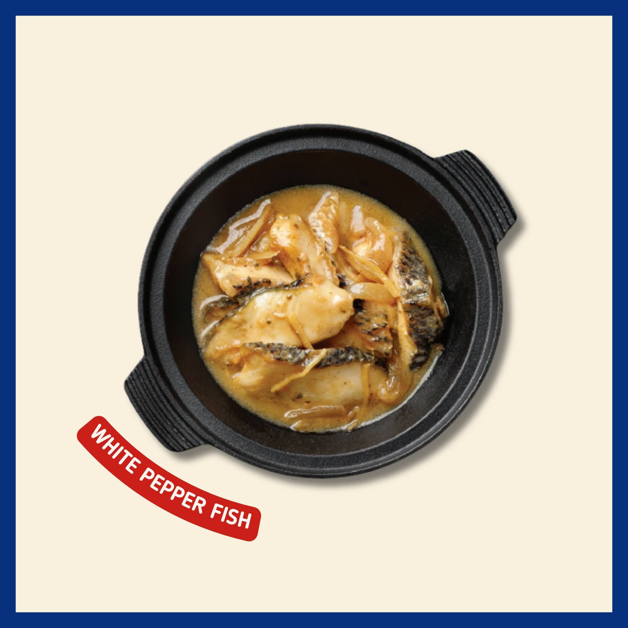 White Pepper Fish served in black clay pot