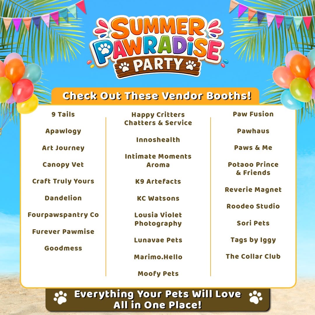 List of vendor booths at Summer Pawradise Party