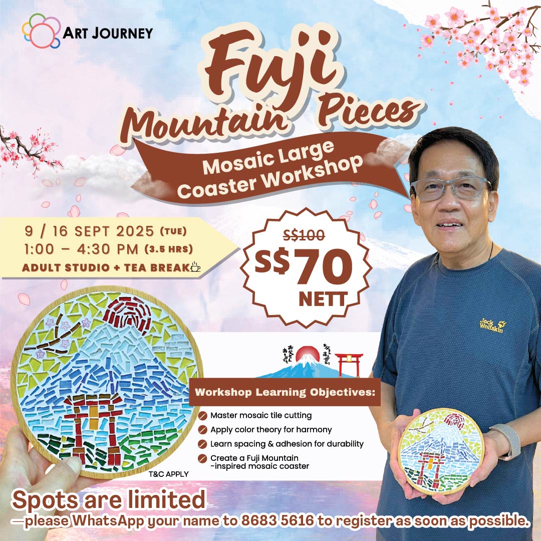 A beautifully crafted mosaic coaster depicting Mount Fuji.