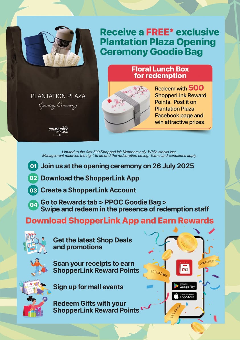 Vibrant event poster for HDB Community Day and Plantation Plaza opening