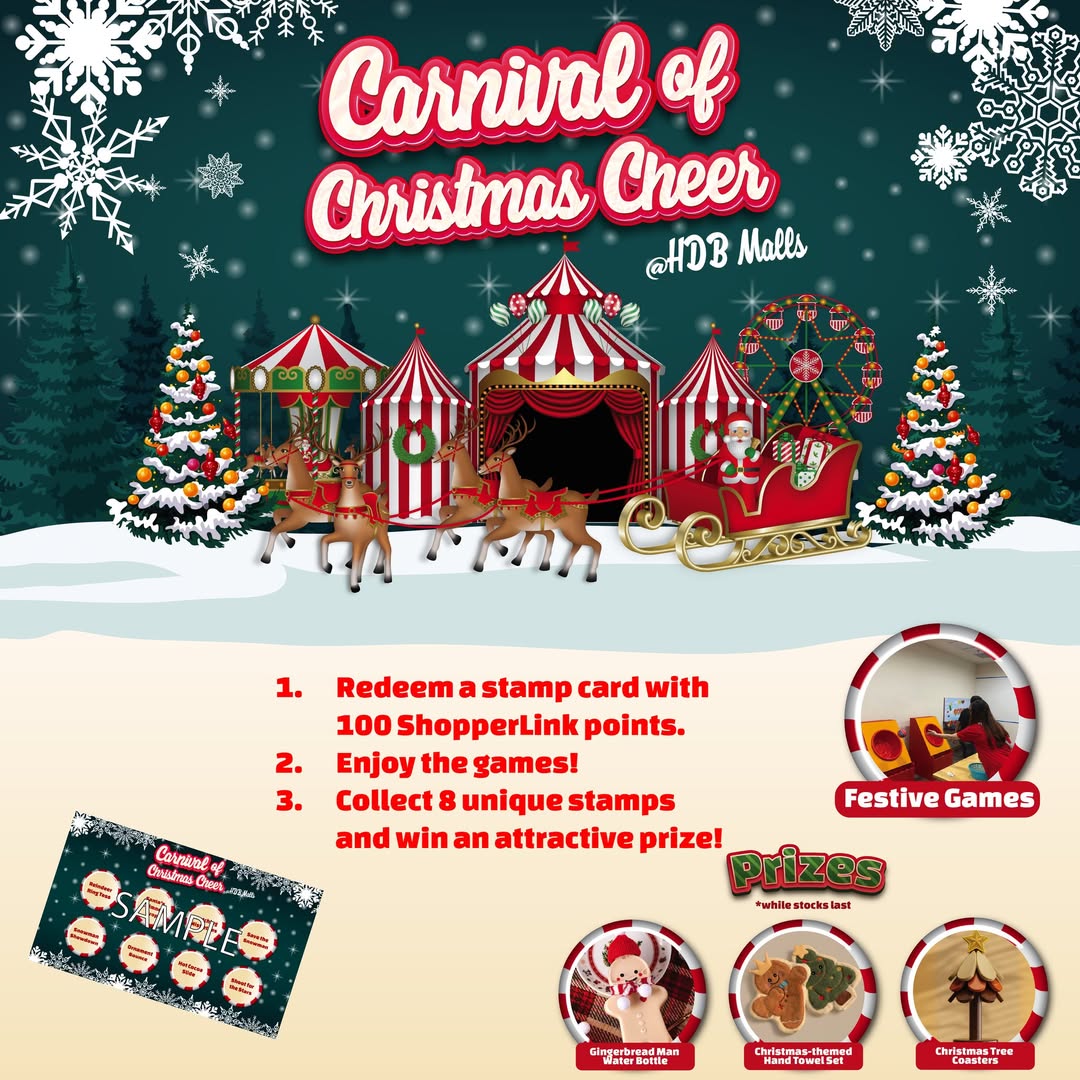 A vibrant scene from a Christmas carnival, featuring festive lights, games, and happy attendees.