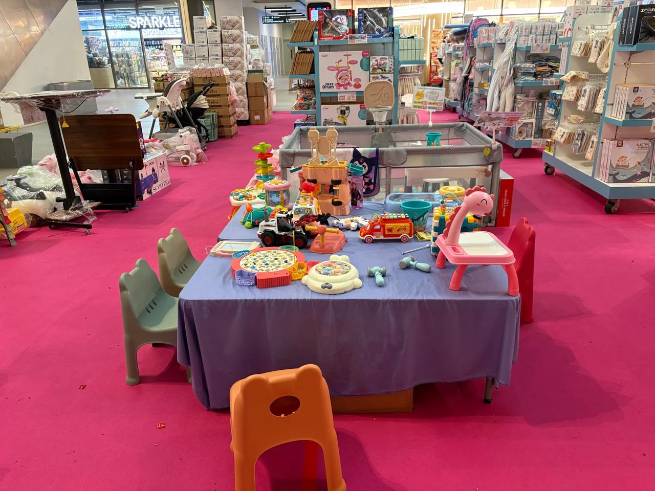 Children's toys and furniture on display at the HOMIE atrium sale