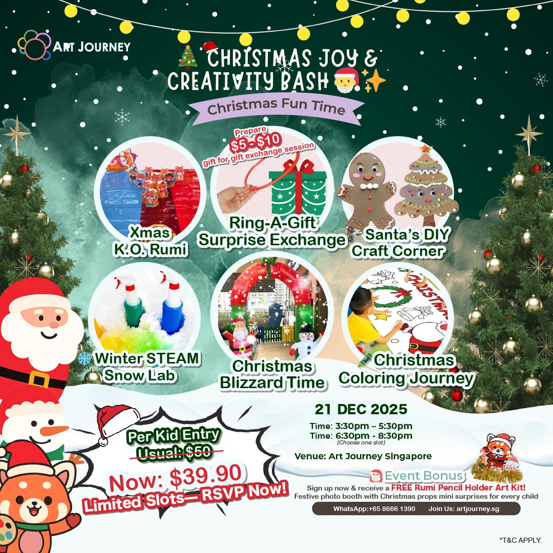 Children engaging in festive art activities at Art Journey's Christmas event