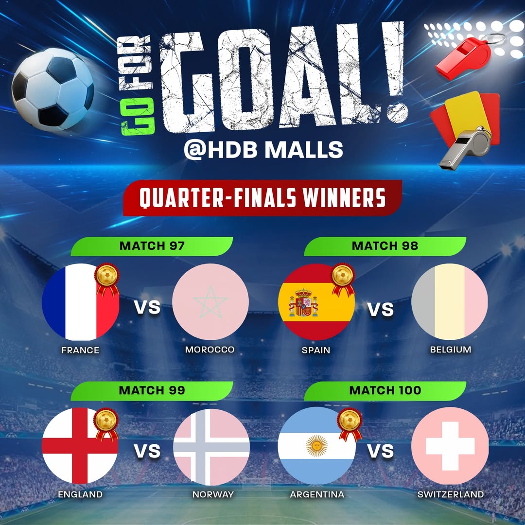 Go For Goal Quarter Finals winners at HDB Malls