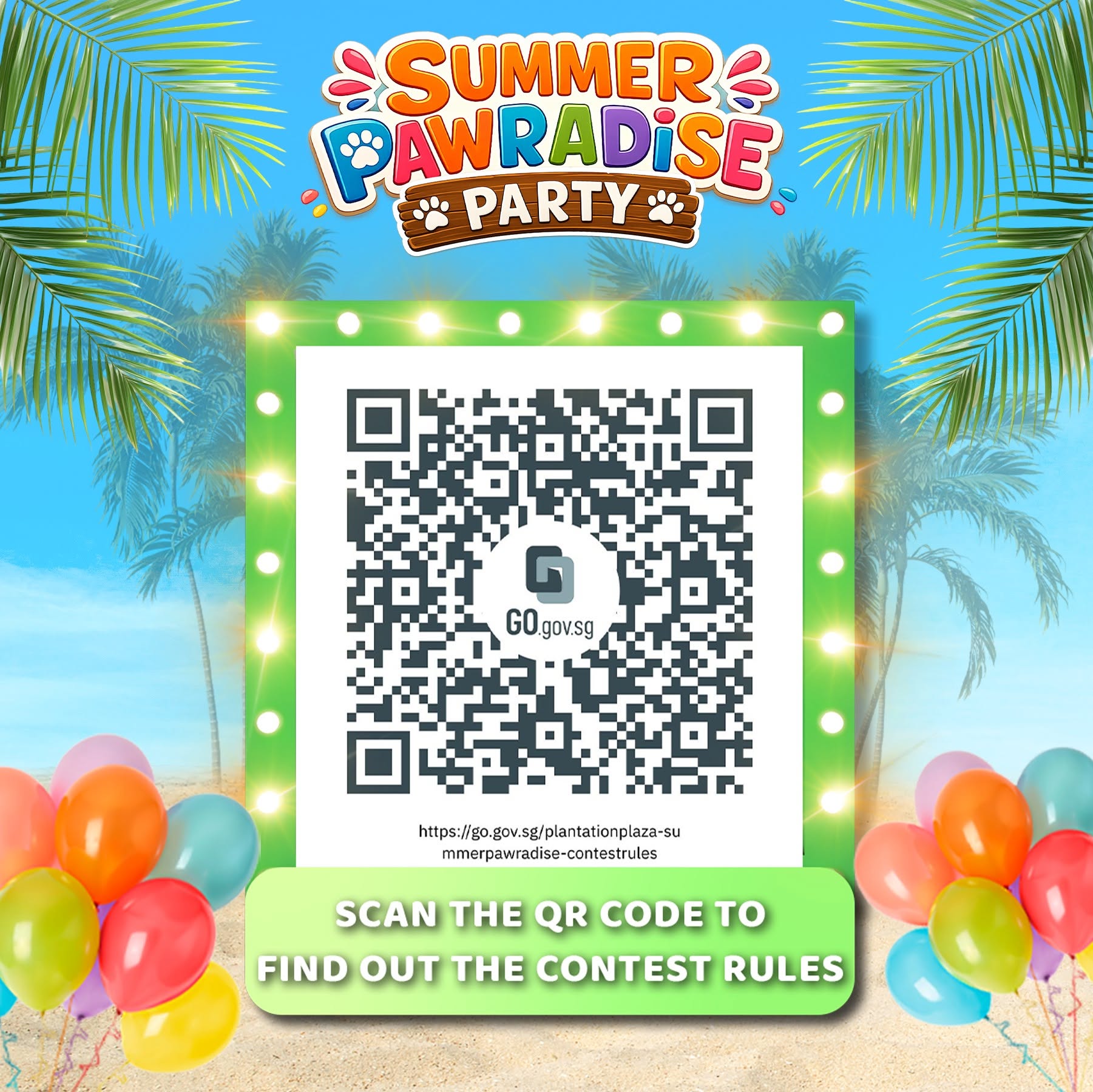 Contest rules QR code for Summer Pawradise Party at Plantation Plaza
