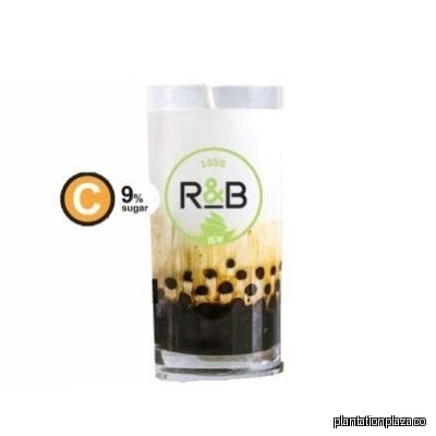 A glass of R&B Tea bubble tea with a sugar level indicator.