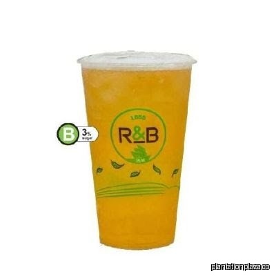 A cup of R&B Tea beverage with a 3% sugar label.
