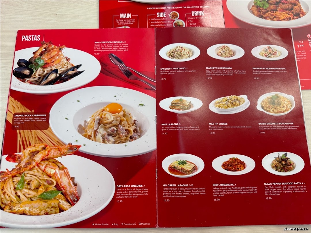 Menu page for Swensens