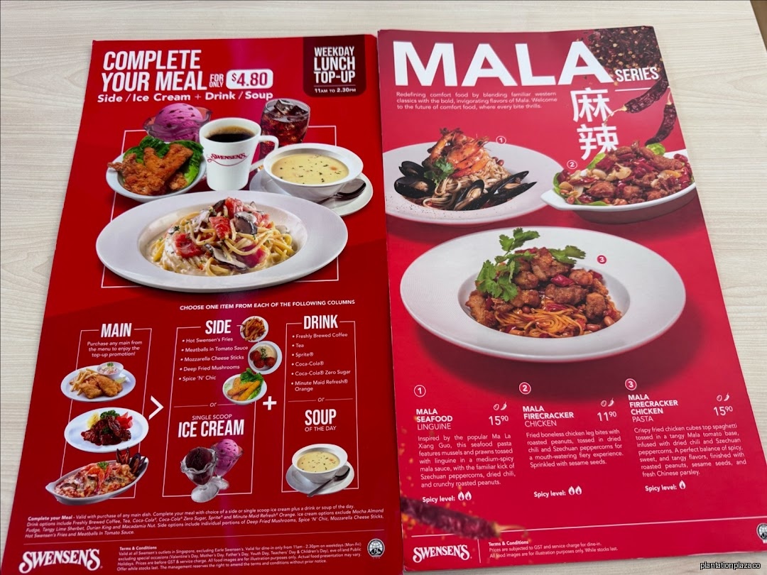 Menu page for Swensens