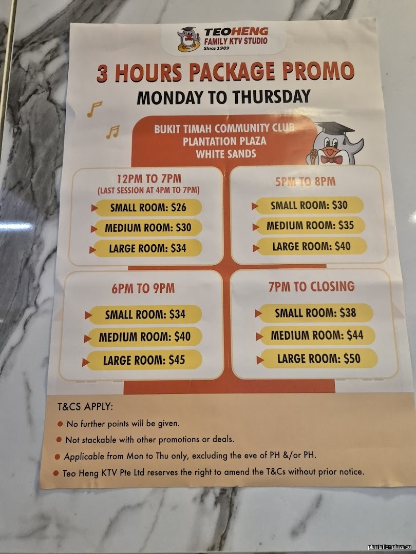 Menu page for Teo Heng KTV Studio
